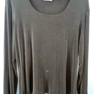 🤎Chico's Travelers Rich Brown Scoop Neck Long Sleeves Slinky Tee. Size 2, Large